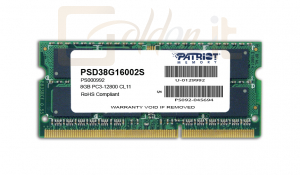 RAM - Notebook Patriot 8GB DDR3 1600MHz SODIMM - PSD38G16002S