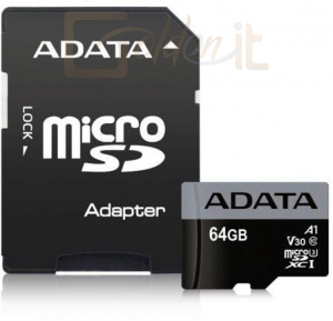 USB Ram Drive A-Data 64GB microSDXC Premier Pro UHS-I U3 Class 10 (V30S) + adapterrel - AUSDX64GUI3V30SA1-RA1