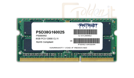 RAM - Notebook Patriot 4GB DDR3 1600MHz SODIMM - PSD34G16002S