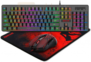 Billentyűzet Redragon S107 RGB 3in1 Combo Gaming Keyboard and mouse and mousepad Black HU - S107_HU