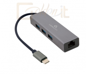 Hálózati eszközök Gembird USB-C Gigabit network adapter with 3-port USB 3.1 hub Grey - A-CMU3-LAN-01