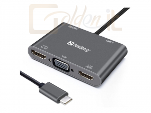 Notebook kiegészitők Sandberg USB-C Dock 2xHDMI+1xVGA+USB+PD Gray - 136-35