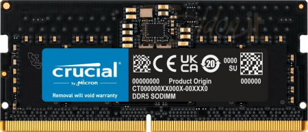 RAM - Notebook Crucial 8GB DDR5 4800MHz SODIMM - CT8G48C40S5