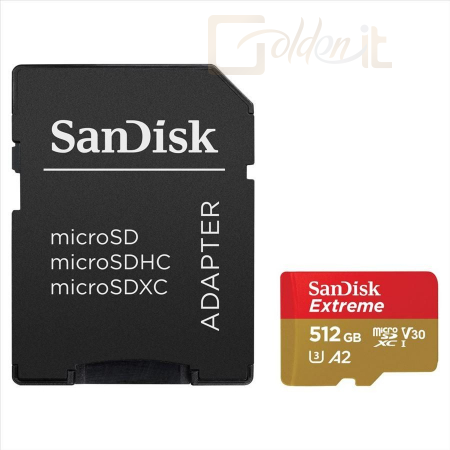 USB Ram Drive Sandisk 512GB microSDXC Class 10 U3 V30 A2 Extreme + adapterrel - SDSQXAV-512G-GN6MA