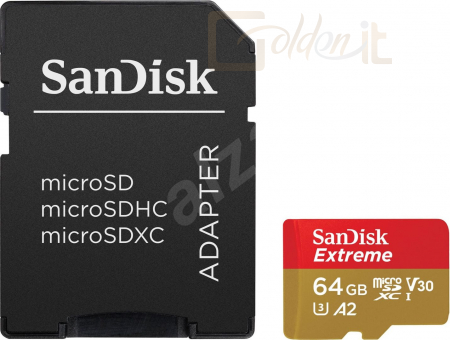 USB Ram Drive Sandisk 64GB microSDXC Class 10 U3 V30 A2 Extreme + adapterrel - SDSQXAH-064G-GN6MA