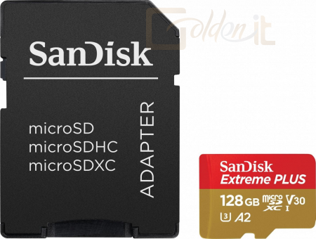 USB Ram Drive Sandisk 128GB microSDXC Extreme Plus Class 10 U3 A2 C10 V30 + adapterrel - SDSQXBD-128G-GN6MA