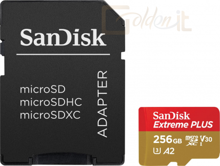 USB Ram Drive Sandisk 256GB microSDXC Extreme Plus Class 10 U3 A2 C10 V30 + adapterrel - SDSQXBD-256G-GN6MA