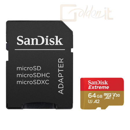 USB Ram Drive Sandisk 64GB microSDXC Class 10 U3 V30 A2 Extreme Action Cams and Drones + adapterrel - SDSQXAH-064G-GN6AA