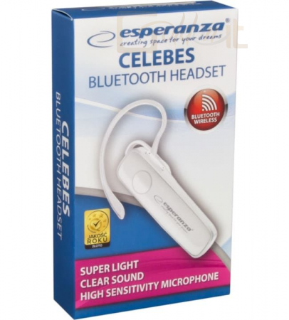 Fejhallgatók, mikrofonok Esperanza Celebes Bluetooth Headset White - EH184W
