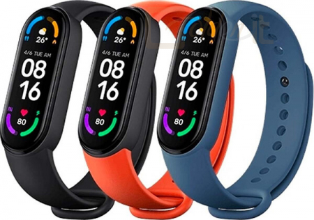 Okosóra kellék - Xiaomi Mi Smart Band 6 szilikonpánt (3 db) fekete, narancs, kék