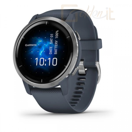 Okosóra Garmin Venu 2 Silver stainless steel bezel with granite blue case and silicone band - 010-02430-10