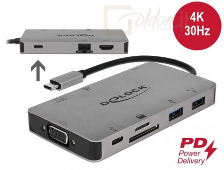 Notebook kiegészitők DeLock USB Type-C Docking Station 4K - HDMI/VGA/USB 3.1/SD/LAN/PD 3.0 - 87735