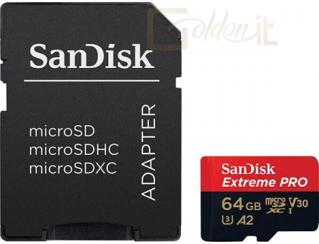 USB Ram Drive Sandisk 64GB microSDXC Extreme Pro Class 10 UHS-I A2 C10 V30 + adapterrel - SDSQXCU-064G-GN6MA