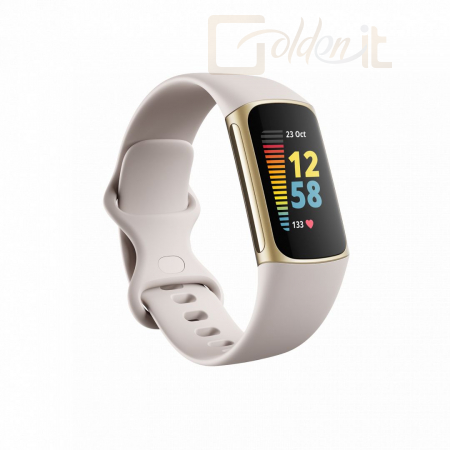 Okosóra Fitbit Charge 5 Lunar White with Soft Gold Stainless Steel - FB421GLWT