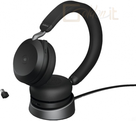 Fejhallgatók, mikrofonok Jabra Evolve2 75 MS Stereo Wireless Headset + Charging Stand Black - 27599-999-889