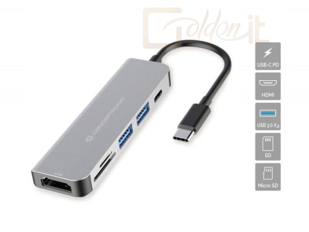 Notebook kiegészitők Conceptronic  DONN02G 6-in-1 USB 3.2 Gen 1 Docking Station Grey - DONN02G