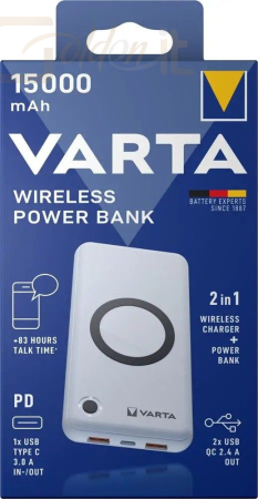 Powerbank vésztöltők Varta Wireless 15000mAh PowerBank White - 57908 101 111