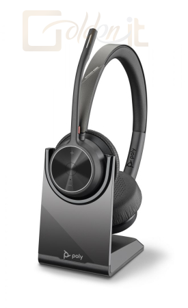 Fejhallgatók, mikrofonok Poly Plantronics Voyager 4320 UC Stereo with Charge Stand Wireless headset Black - 218476-01