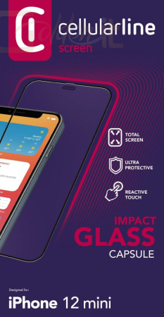 Okostelefon kiegészítő Cellularline Protective tempered glass for full screen CAPSULE for Apple iPhone 12, black - TEMPGCAPIPH12K