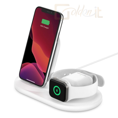 Okostelefon kiegészítő Belkin BoostCharge 3-in-1 Wireless Charger for Apple Devices White - WIZ001vfWH