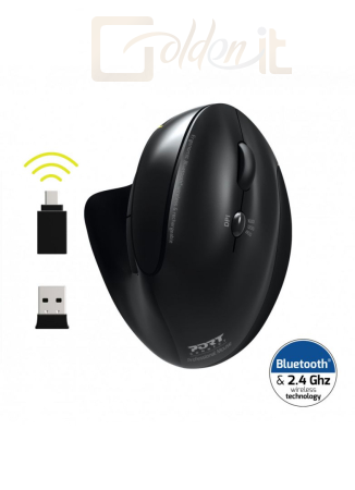 Egér Port Designs Rechargeable Ergonomic Wireless Mouse Black - 900706-BT