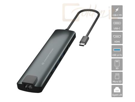 Notebook kiegészitők Conceptronic  DONN06G 9in1 USB3.2 Gen 1 Docking Station Grey - DONN06G