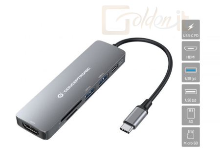 Notebook kiegészitők Conceptronic  DONN11G 6in1 USB3.2 Gen 1 Docking Station Grey - DONN11G
