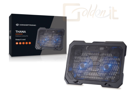 Notebook kiegészitők Conceptronic  THANA01B 2-Fan Laptop Cooling Pad Black - THANA01B