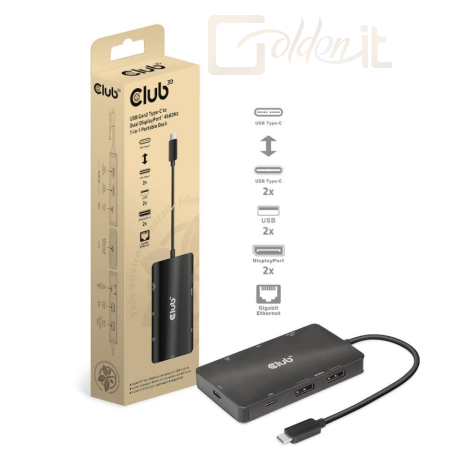Notebook kiegészitők Club3D USB Gen2 Type-C to Dual DisplayPort 4k60Hz 7-in-1 Portable Dock - CSV-1598
