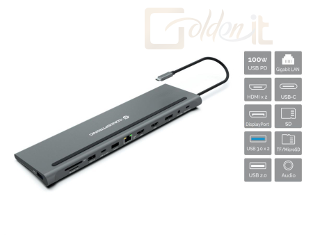 Notebook kiegészitők Conceptronic  DONN17G 12-in-1 USB 3.2 Gen 1 Docking Station Grey - DONN17G