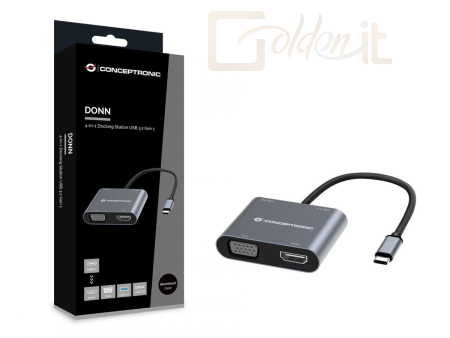 Notebook kiegészitők Conceptronic  DONN16G 4in1 USB3.2 Gen 1 Docking Station Grey - DONN16G