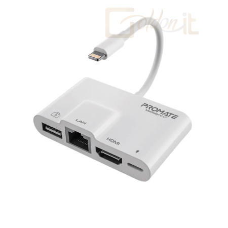 Notebook kiegészitők Promate  MediaSync-LT 4-in-1 Multimedia Hub with Lightning Connector White - MEDIASYNC-LT