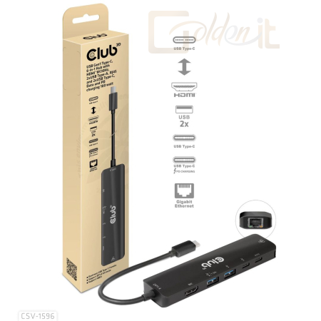 Notebook kiegészitők Club3D USB Gen1 Type-C 6-in-1 Hub Black - CSV-1596