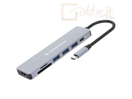 Notebook kiegészitők Conceptronic  DONN19G 7-in-1 USB 3.2 Gen 1 Docking Station Grey - DONN19G