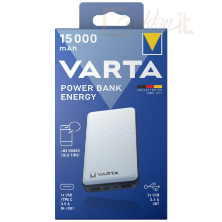 Powerbank vésztöltők Varta Energy 15000mAh PowerBank White - 57977 101 111