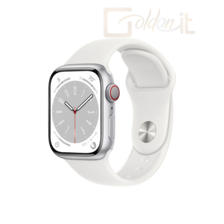 Okosóra Apple Watch Series 8 GPS + Cellular 41mm Silver Aluminium Case with White Sport Band - MP4A3