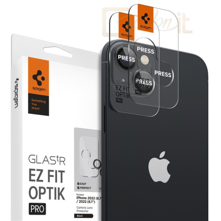 Okostelefon kiegészítő Spigen Glass EZ Fit Optik Pro 2 Pack, black - iPhone 14/iPhone 14 Plus - AGL05213