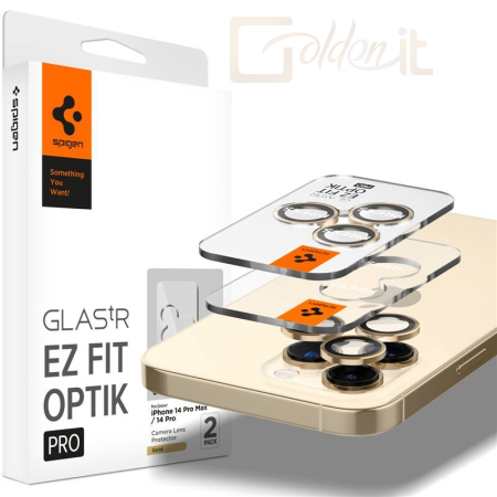 Okostelefon kiegészítő Spigen Glass EZ Fit Optik Pro 2 Pack, gold - iPhone 14 Pro/iPhone 14 Pro Max - AGL05598