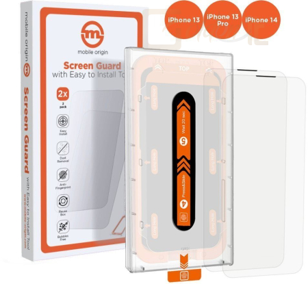 Okostelefon kiegészítő Mobile Origin Screen Guard iPhone 14/13/13 Pro with easy applicator 2 pack - SGA-I14-2PK