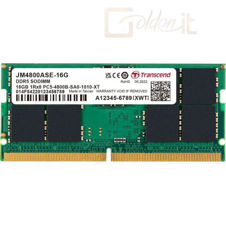RAM - Notebook Transcend 16GB DDR5 4800MHz SODIMM - JM4800ASE-16G