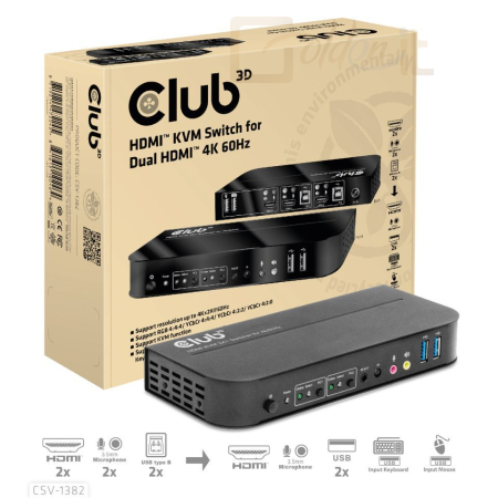 Hálózati eszközök Club3D HDMI KVM SWITCH FOR DUAL HDMI 4K 60Hz - CSV-1382