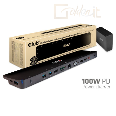 Notebook kiegészitők Club3D USB Type C 3.2 Gen1 Triple Display Dynamic PD Charging Dock 100W PD Power charger - CSV-1564W100