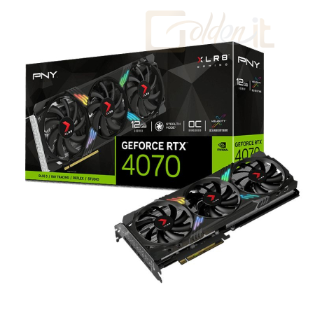 Videókártya PNY GeForce RTX 4070 12GB DDR6X XLR8 Gaming Verto Epic-X RGB OC Triple Fan - VCG407012TFXXPB1-O