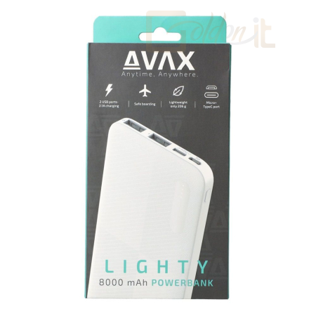 Powerbank vésztöltők Avax PB103W LIGHTY 8000mAh PowerBank White - PB103W