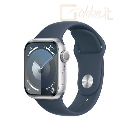 Okosóra Apple Watch S9 GPS 41mm Silver Alu Case with Storm Blue Sport Band S/M - MR903
