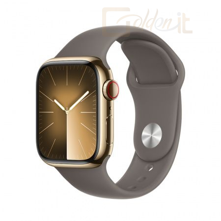 Okosóra Apple Watch S9 Cellular 45mm Gold Stainless Steel Case with Clay Sport Band S/M - MRMR3