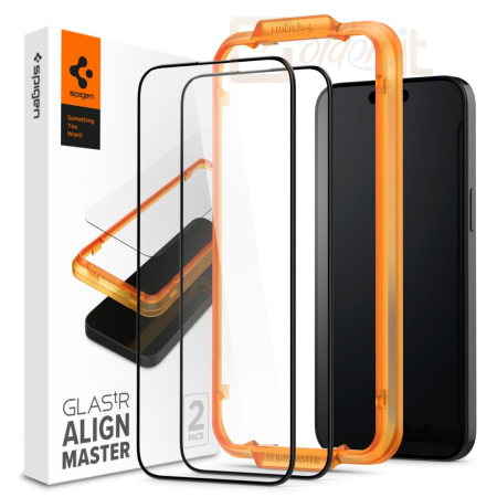 Okostelefon kiegészítő Spigen iPhone 15 Pro Screen Protector AlignMaster GLAS.tR FC Black (2 Pack) - AGL06895