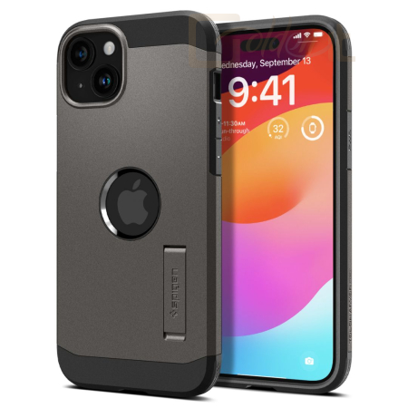 Okostelefon kiegészítő Spigen iPhone 15 Case Tough Armor MagSafe (MagFit) Gunmetal - ACS06810