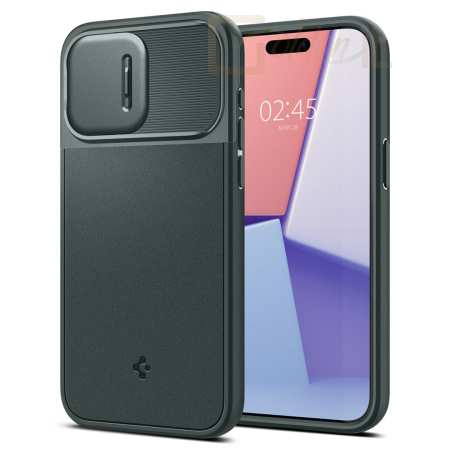 Okostelefon kiegészítő Spigen iPhone 15 Pro Case Optik Armor MagSafe (MagFit) Abyss Green - ACS06739