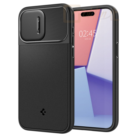 Okostelefon kiegészítő Spigen iPhone 15 Pro Max Case Optik Armor MagSafe (MagFit) Black - ACS06599